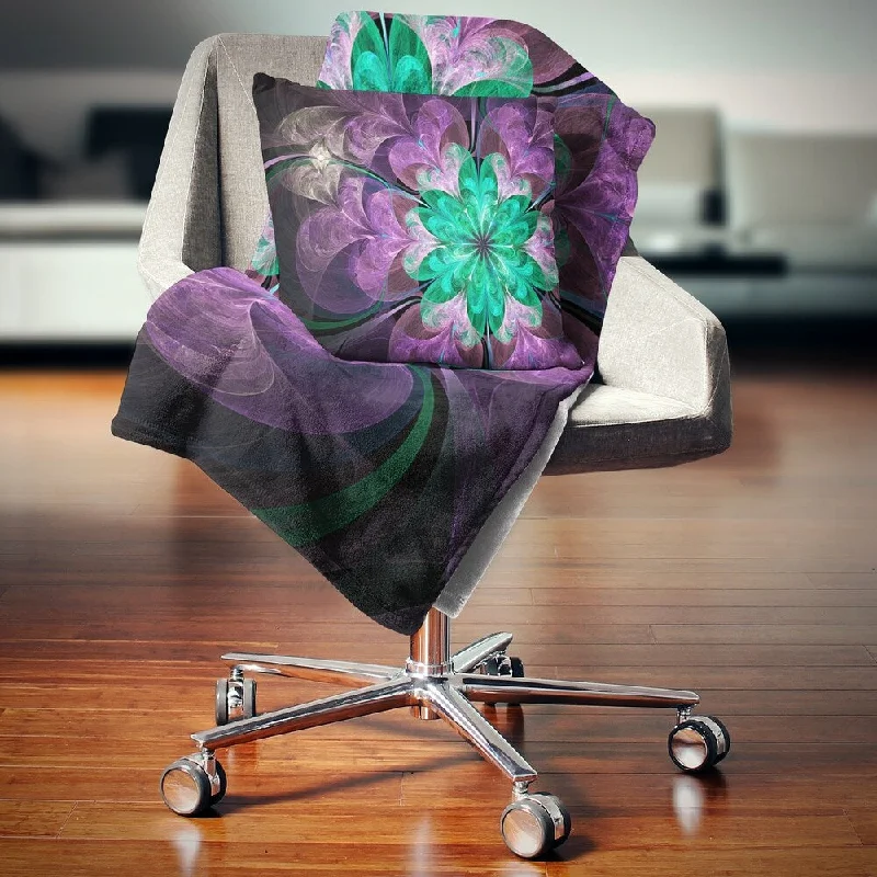 King - size blankets to cover large beds comfortablyDesignart 'Glittering Purple Green Fractal Flower' Floral Throw Blanket King - size blankets to cover large beds comfortablyDesignart 'Glittering Purple Green Fractal Flower' Floral Throw Blanket