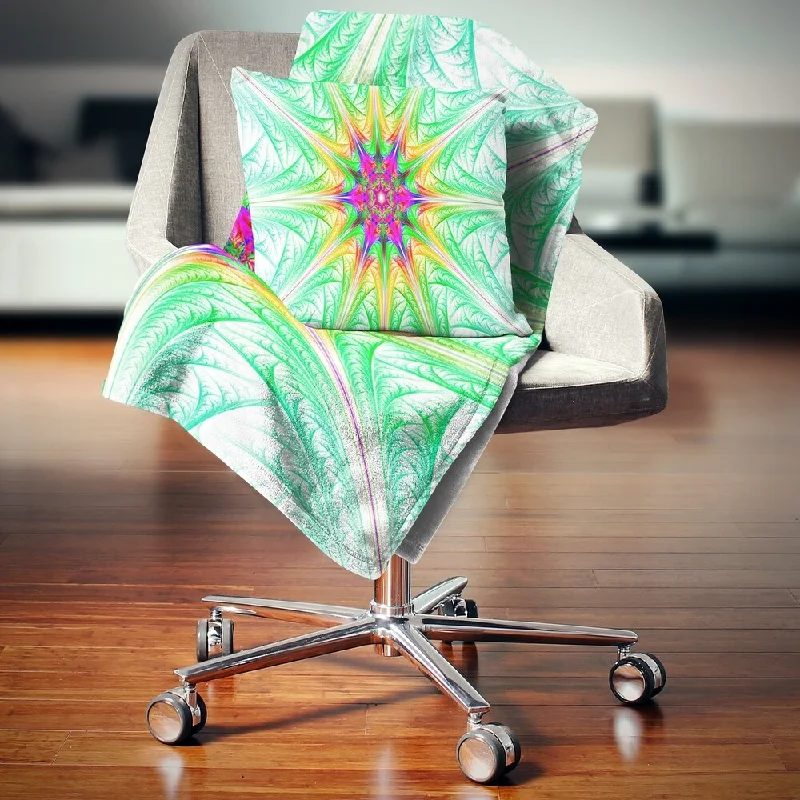 Chenille blankets with a thick and fuzzy textureDesignart 'Green Fractal Stained Glass' Abstract Throw Blanket