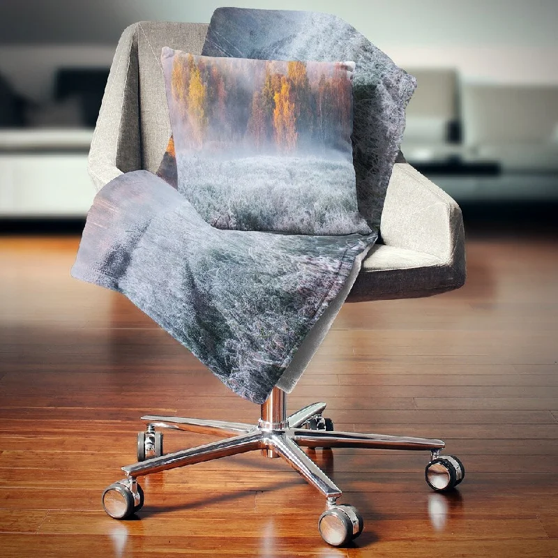 Recycled polyester blankets for an eco - conscious optionDesignart 'Grey Hoarfrost Design by Winter' Landscape Fleece Throw Blanket Recycled polyester blankets for an eco - conscious optionDesignart 'Grey Hoarfrost Design by Winter' Landscape Fleece Throw Blanket