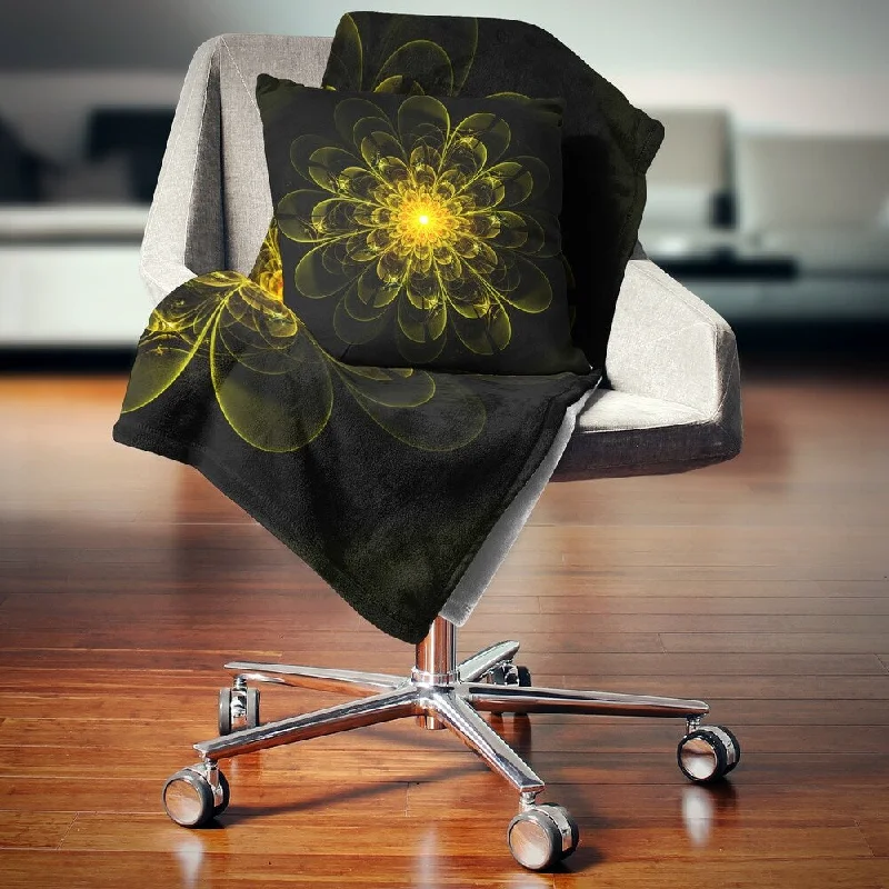 Rayon from bamboo blankets for a silky and breathable feelDesignart 'Ideal Fractal Flower Digital Art in Yellow' Floral Throw Blanket