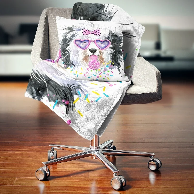 Recycled polyester blankets for an eco - conscious optionDesignart 'Lovely Dog with Pink Heart Glasses' Contemporary Animal Throw Blanket