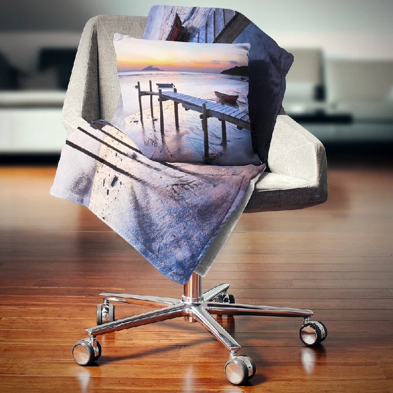 Synthetic fiber blend blankets for a budget - friendly choiceDesignart 'Old Wooden Pier at Sunset' Seascape Throw Blanket Synthetic fiber blend blankets for a budget - friendly choiceDesignart 'Old Wooden Pier at Sunset' Seascape Throw Blanket