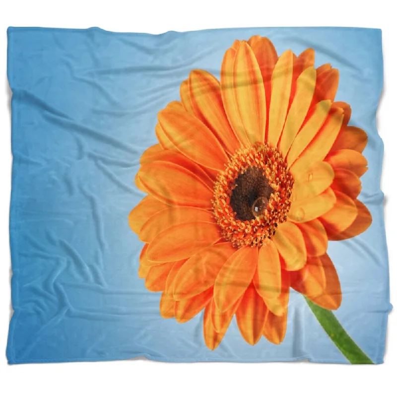 Queen - size blankets for standard - sized bedsDesignart 'Orange Daisy Gerbera Flower on Blue' Floral Throw Blanket Queen - size blankets for standard - sized bedsDesignart 'Orange Daisy Gerbera Flower on Blue' Floral Throw Blanket