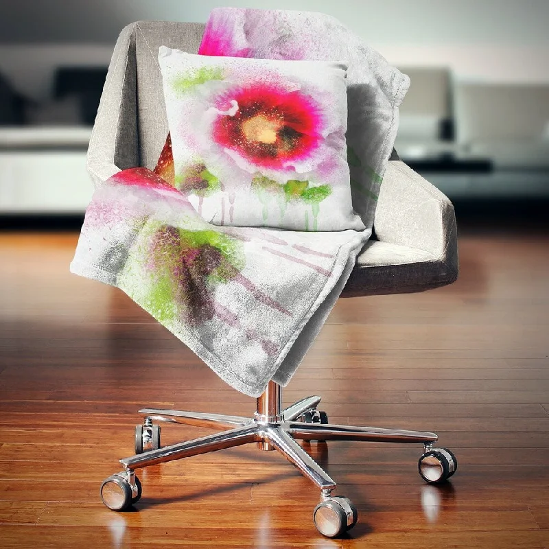 King - size blankets to cover large beds comfortablyDesignart 'Poppy with Green Watercolor Splashes' Floral Throw Blanket