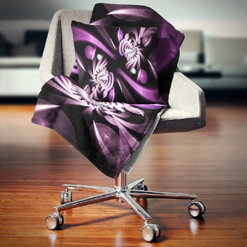 Chenille blankets with a thick and fuzzy textureDesignart 'Purple on Black 3D Surreal Art' Floral Throw Blanket