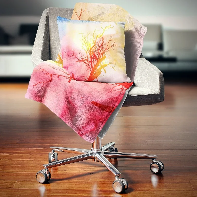 Recycled polyester blankets for an eco - conscious optionDesignart 'Tree with Colorful Smoke' Trees Painting Throw Blanket Recycled polyester blankets for an eco - conscious optionDesignart 'Tree with Colorful Smoke' Trees Painting Throw Blanket