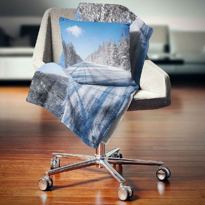 Rayon from bamboo blankets for a silky and breathable feelDesignart 'Winter Road' Landscape Photography Throw Blanket Rayon from bamboo blankets for a silky and breathable feelDesignart 'Winter Road' Landscape Photography Throw Blanket