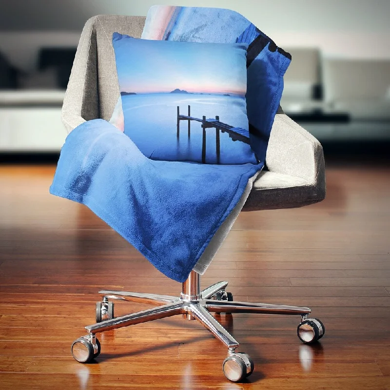 Recycled polyester blankets for an eco - conscious optionDesignart 'Wooden Pier in Blue Sea' Seascape Throw Blanket