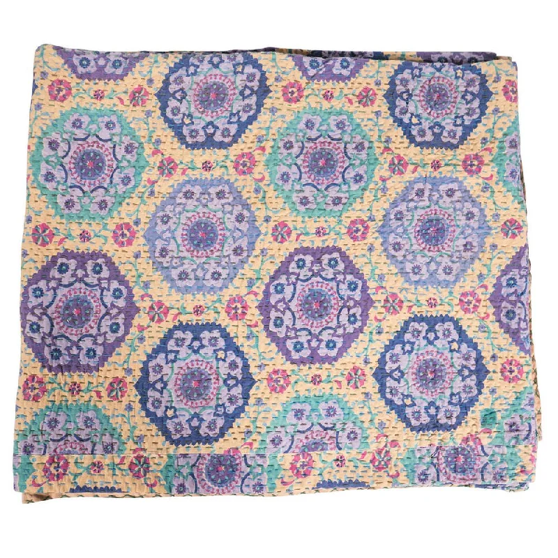 Wool blankets with natural warmth and insulationVintage Kantha Indian Handmade Lavender Floral Throw Bedspread (India)