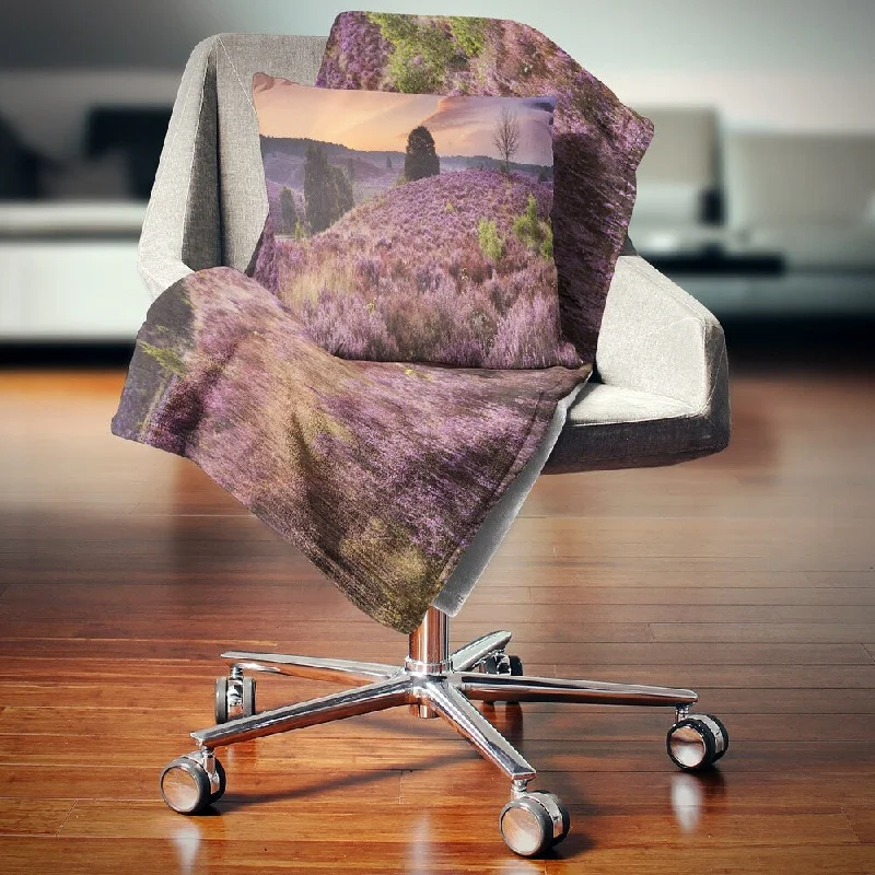 Microfiber blankets that are durable and easy to care forDesignart 'Blooming Heather at Dawn Panorama' Landscape Fleece Throw Blanket