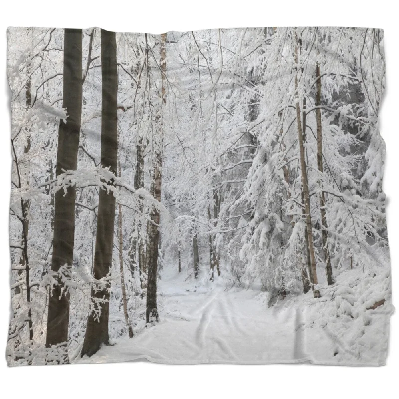 Rayon from bamboo blankets for a silky and breathable feelDesignart 'Dense Winter Forest and Lane' Forest Throw Blanket Rayon from bamboo blankets for a silky and breathable feelDesignart 'Dense Winter Forest and Lane' Forest Throw Blanket