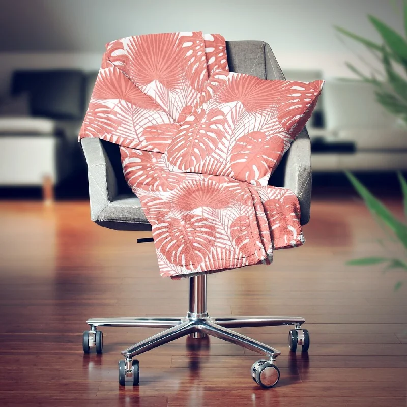Mohair blankets with a unique sheen and softnessDesignart' Tropical Foliage Coral I' Modern Throw Blanket - 71x59 Mohair blankets with a unique sheen and softnessDesignart' Tropical Foliage Coral I' Modern Throw Blanket - 71x59