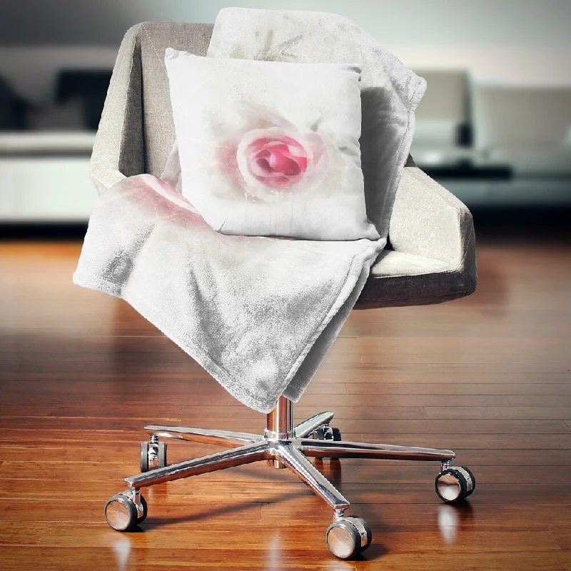 Recycled polyester blankets for an eco - conscious optionDesignart 'White Rose with Pink Petals' Floral Throw Blanket Recycled polyester blankets for an eco - conscious optionDesignart 'White Rose with Pink Petals' Floral Throw Blanket