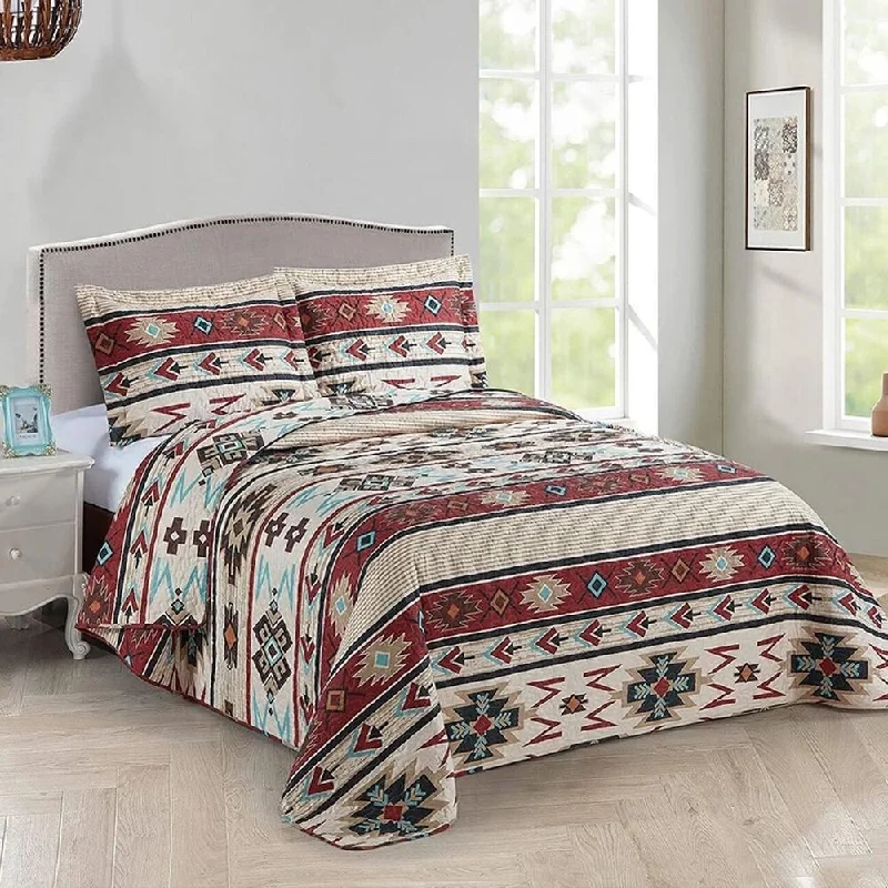 King - size blankets to cover large beds comfortablyFull/Queen Rustic Striped Southwestern Quilt Stitched Bedding Set Red King - size blankets to cover large beds comfortablyFull/Queen Rustic Striped Southwestern Quilt Stitched Bedding Set Red