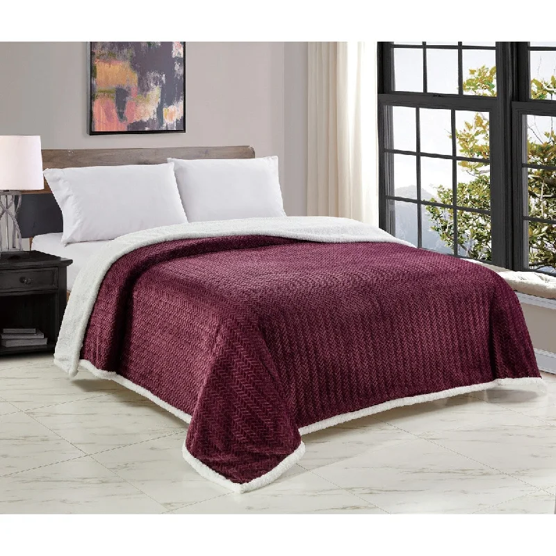 Rayon from bamboo blankets for a silky and breathable feelJacquard Sherpa Blanket Queen Plum Rayon from bamboo blankets for a silky and breathable feelJacquard Sherpa Blanket Queen Plum